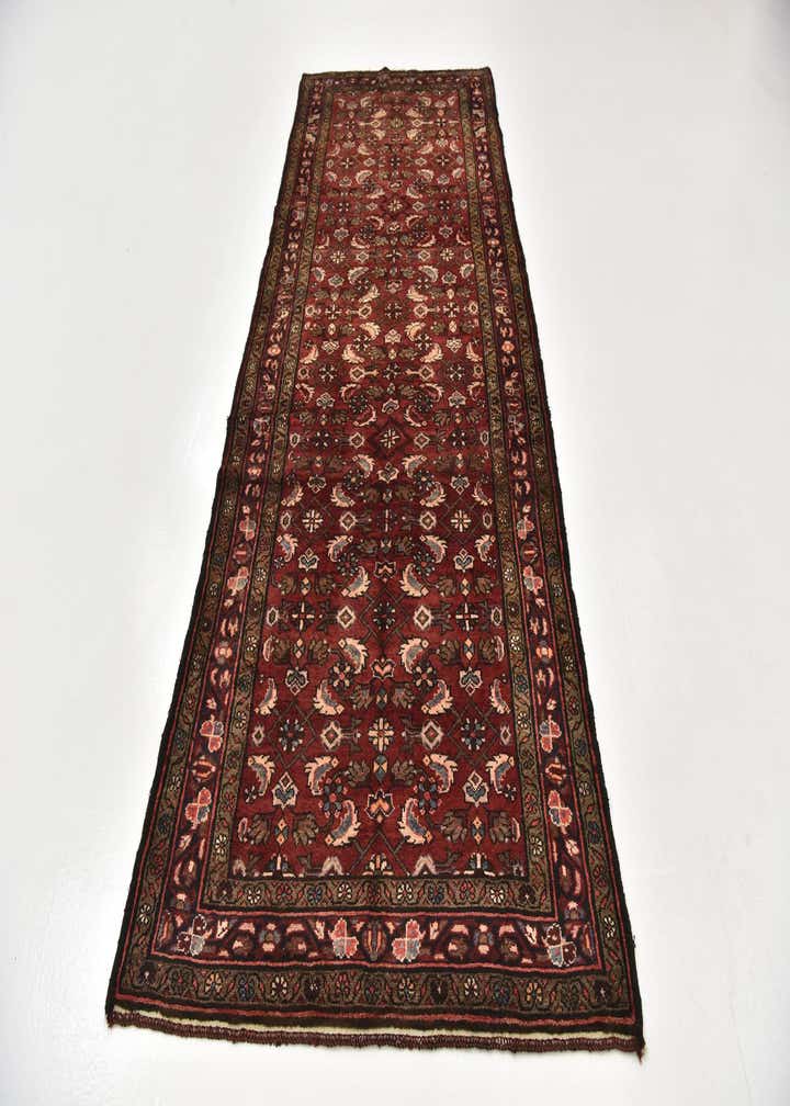 4' 2 x 10' 3 Hand Knotted Hossainabad Persian Wool Runner Rug