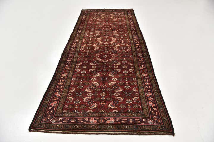 4' 2 x 10' 3 Hand Knotted Hossainabad Persian Wool Runner Rug