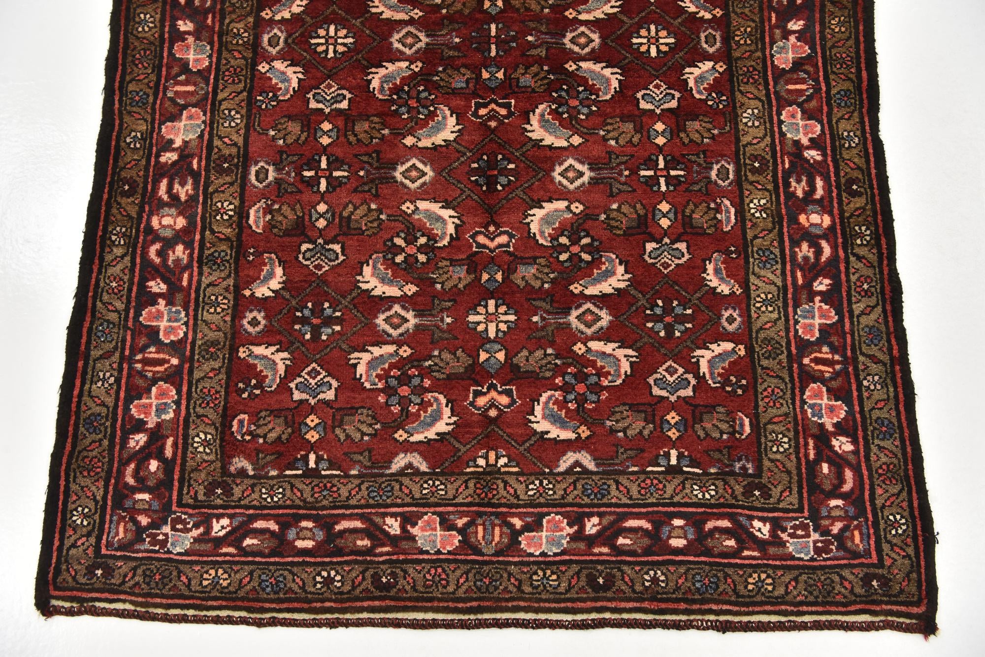 4' 2 x 10' 3 Hand Knotted Hossainabad Persian Wool Runner Rug