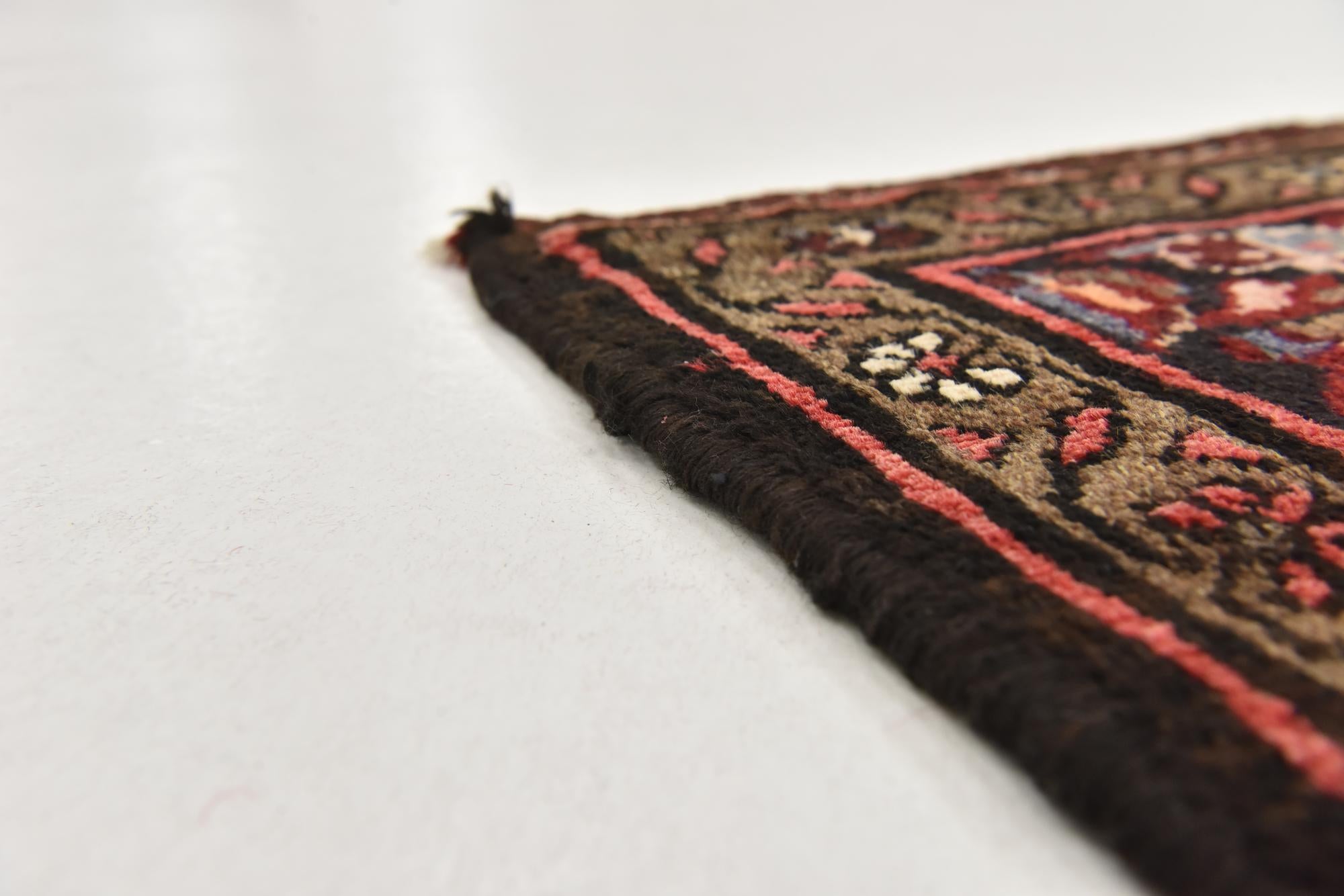 4' 2 x 10' 3 Hand Knotted Hossainabad Persian Wool Runner Rug