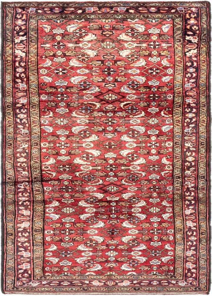 4' 2 x 10' 3 Hand Knotted Hossainabad Persian Wool Runner Rug