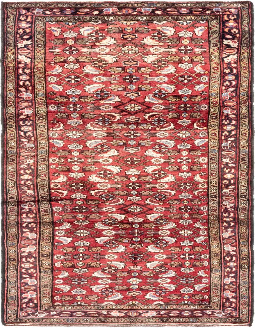 4' 2 x 10' 3 Hand Knotted Hossainabad Persian Wool Runner Rug