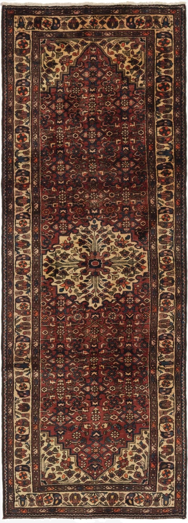 3' 7 x 10' 4  Hand Knotted Hossainabad Persian Wool Runner Rug