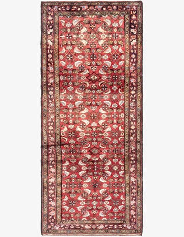 4' 2 x 10' 3 Hand Knotted Hossainabad Persian Wool Runner Rug