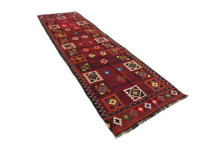 3' 3 x 11' 10 Hand Woven Kilim Afghan Wool Runner Rug