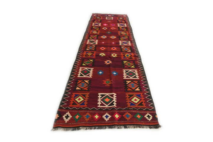 3' 3 x 11' 10 Hand Woven Kilim Afghan Wool Runner Rug