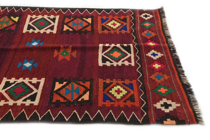 Detail image of 3' 3 x 11' 10 Hand Woven Kilim Afghan Wool Runner Rug