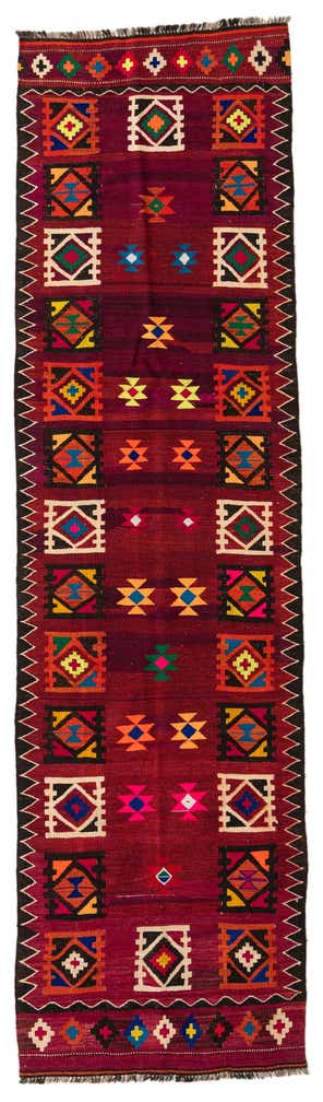 3' 3 x 11' 10 Hand Woven Kilim Afghan Wool Runner Rug