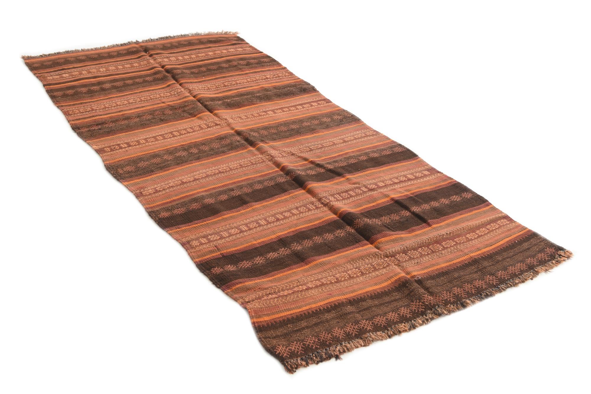 3' 7 x 8' 1 Hand Woven Kilim Afghan Wool Runner Rug