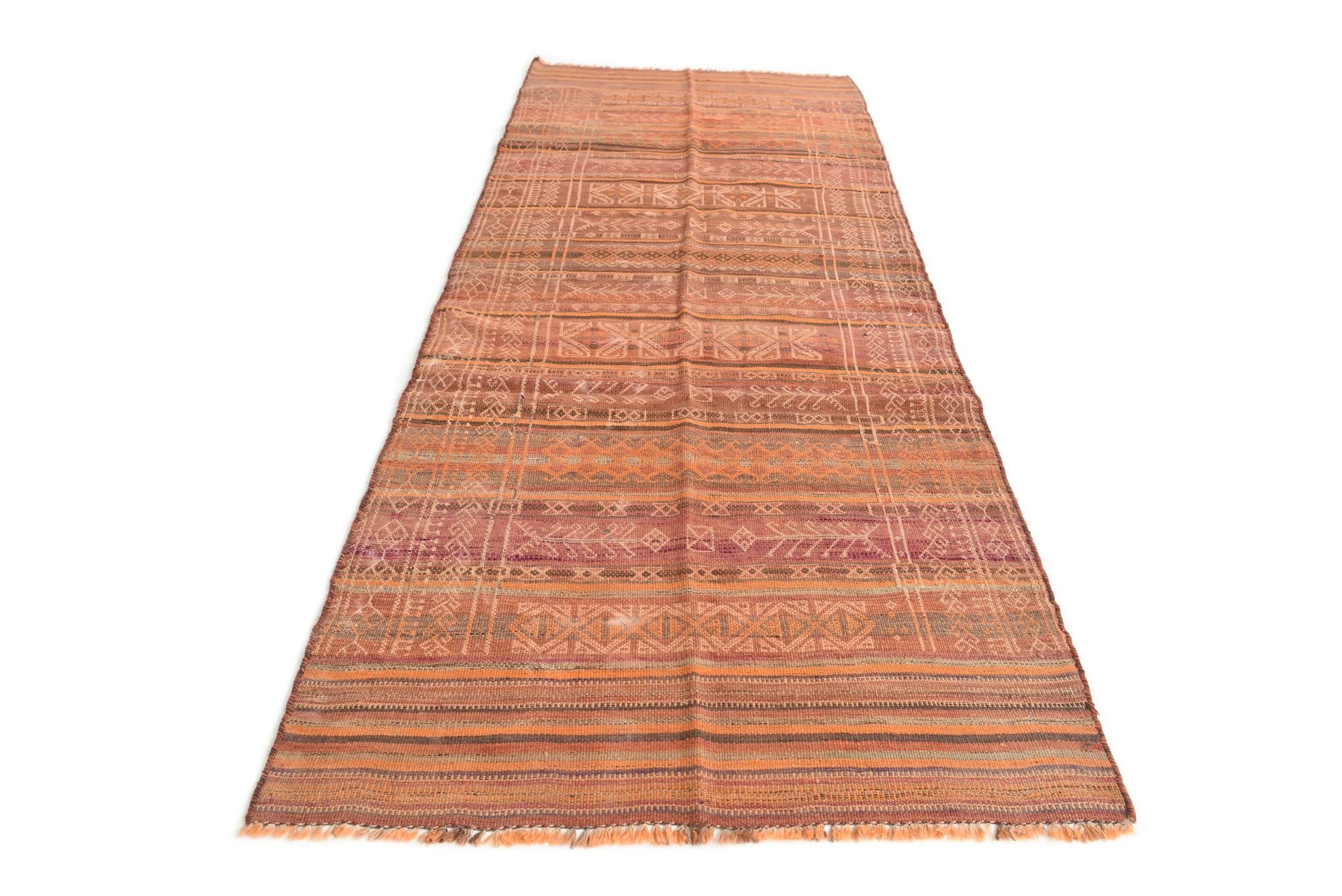 3' 9 x 9' 7 Hand Woven Kilim Afghan Wool Runner Rug
