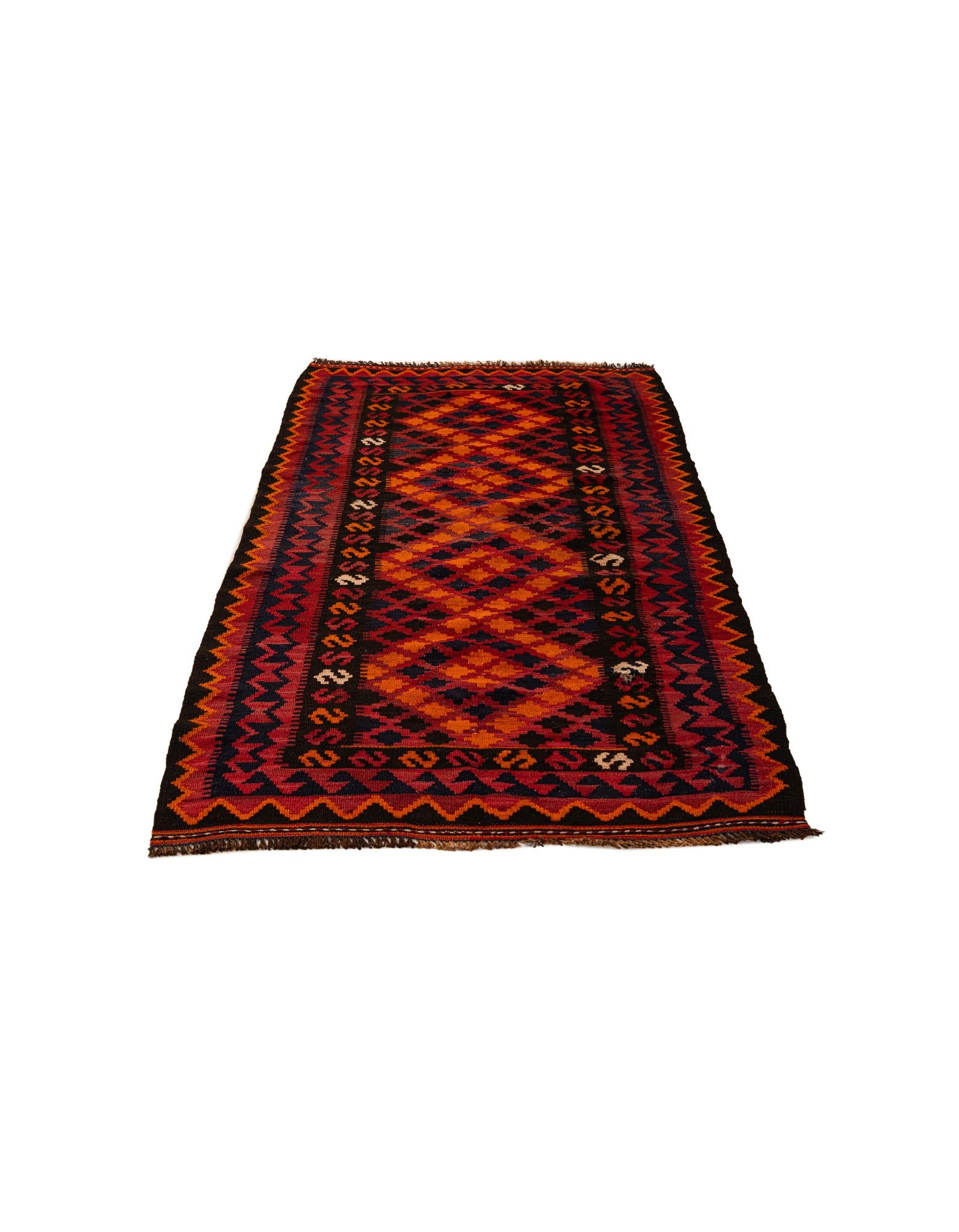 3' 3 x 6' 6 Hand Woven Kilim Afghan Wool Runner Rug