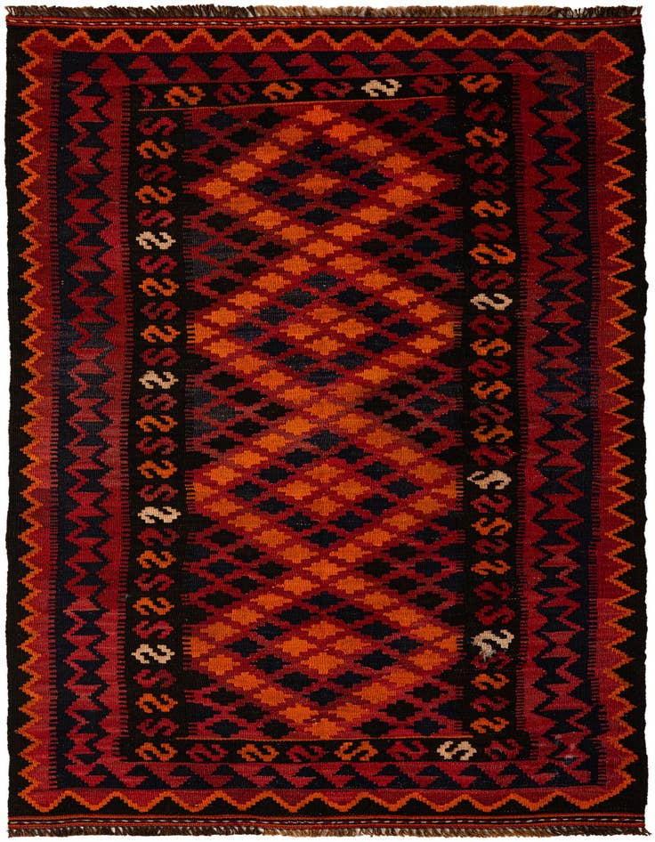 Detail image of 3' 3 x 6' 6 Hand Woven Kilim Afghan Wool Runner Rug