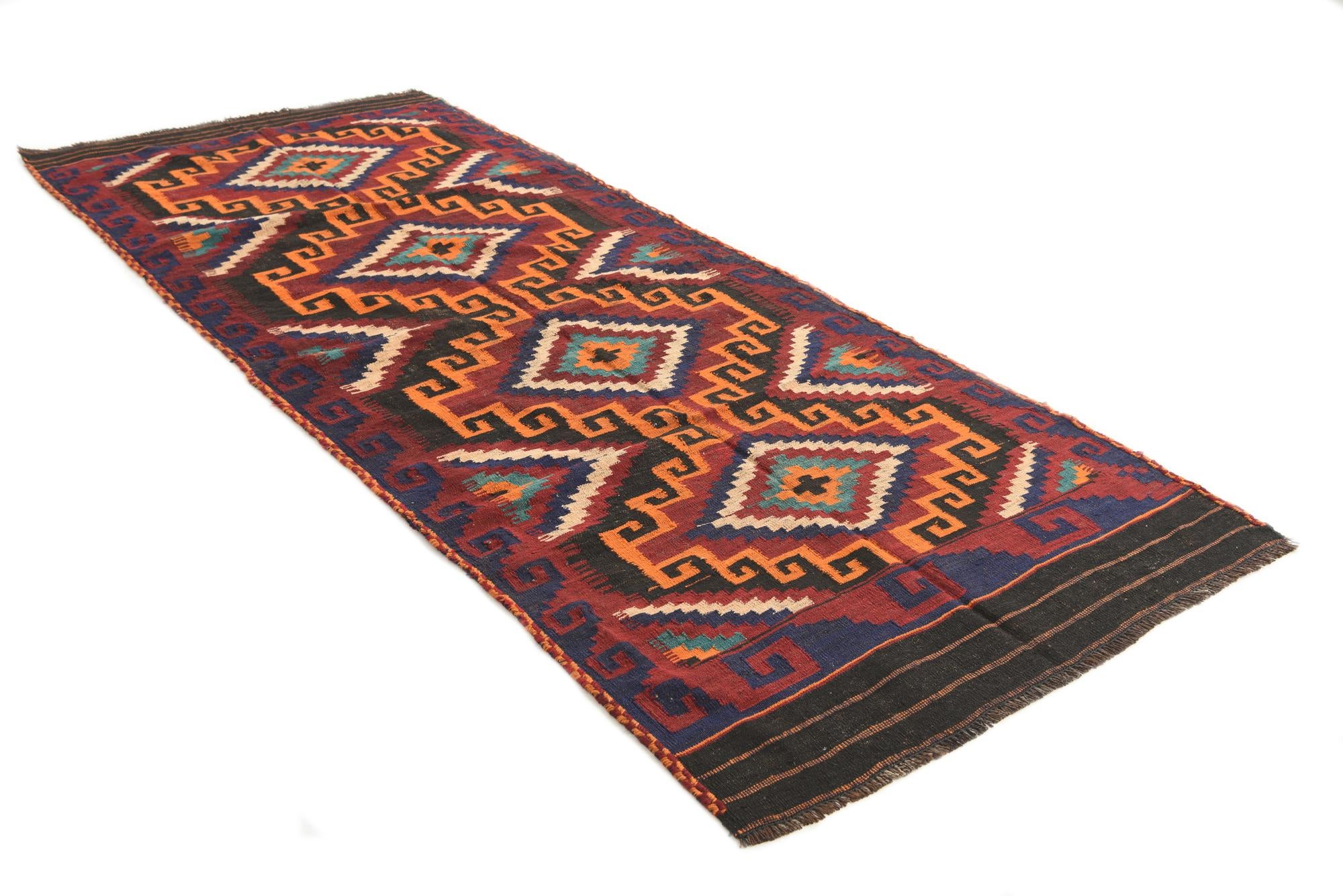 3' 10 x 9' 6 Hand Woven Kilim Afghan Wool Runner Rug