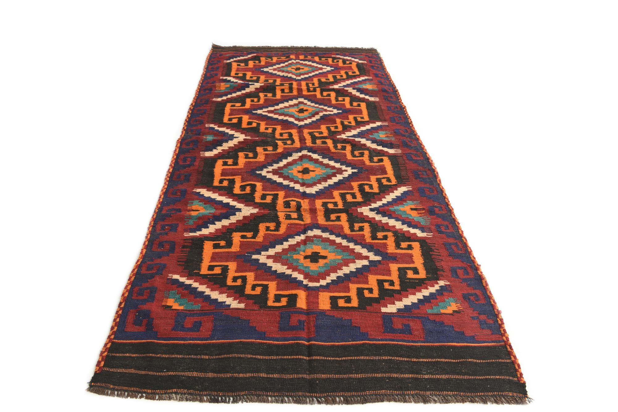 3' 10 x 9' 6 Hand Woven Kilim Afghan Wool Runner Rug
