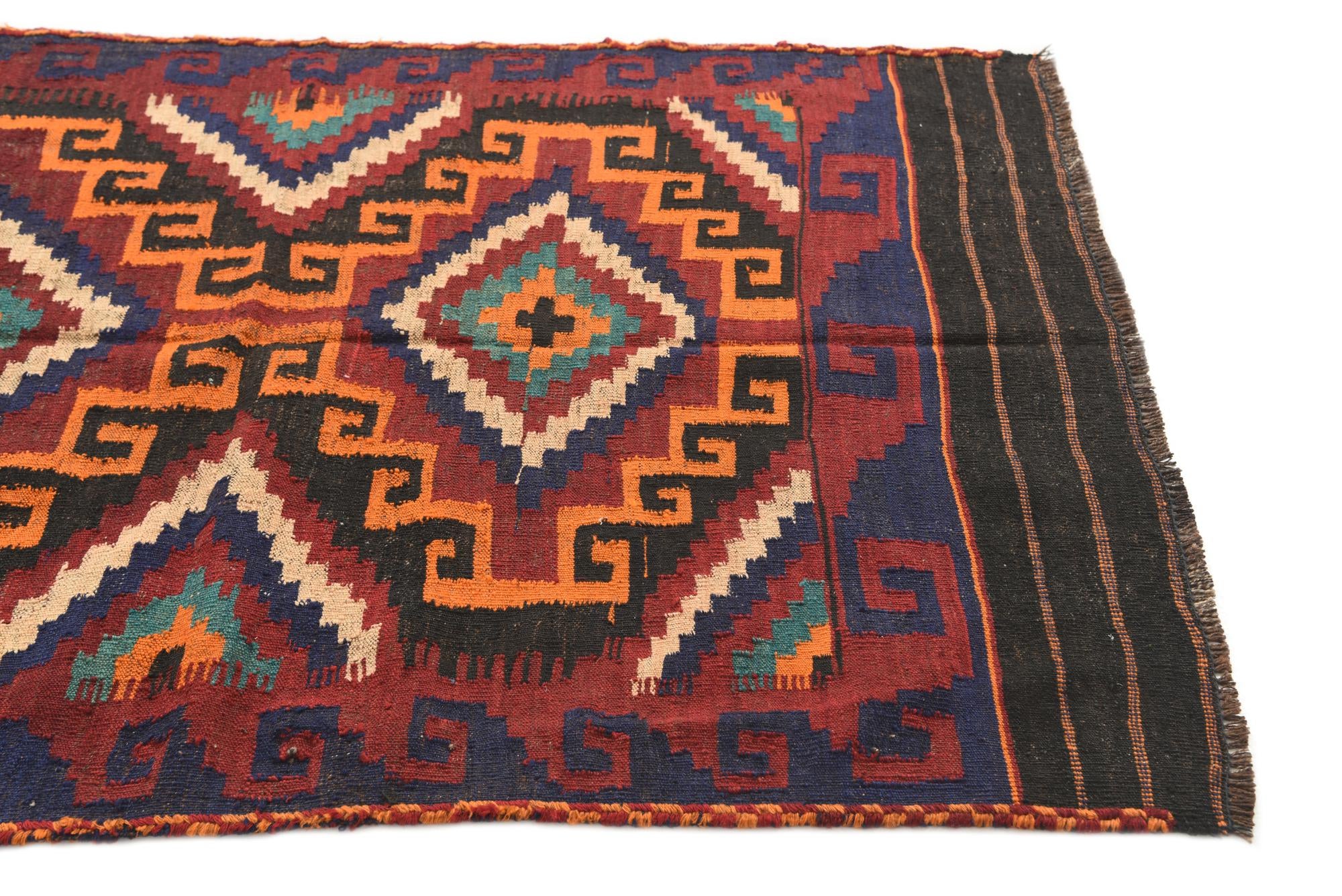 3' 10 x 9' 6 Hand Woven Kilim Afghan Wool Runner Rug