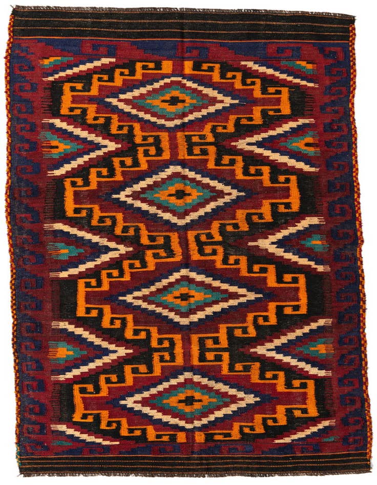 Detail image of 3' 10 x 9' 6 Hand Woven Kilim Afghan Wool Runner Rug