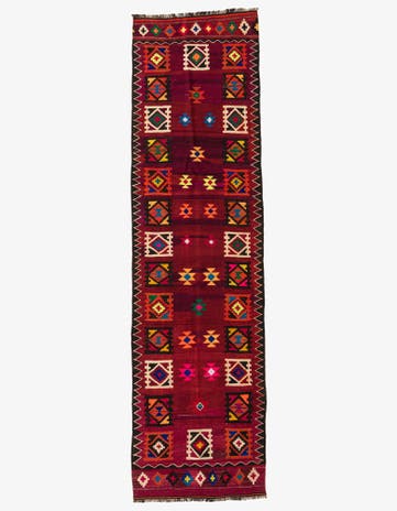 3' 3 x 11' 10 Hand Woven Kilim Afghan Wool Runner Rug