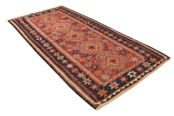 Detail image of 4' 6 x 9' 5 Hand Woven Kilim Fars Wool Runner Rug