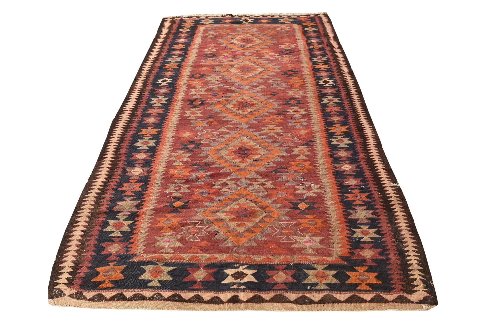 4' 6 x 9' 5 Hand Woven Kilim Fars Wool Runner Rug