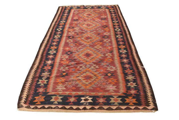 4' 6 x 9' 5 Hand Woven Kilim Fars Wool Runner Rug