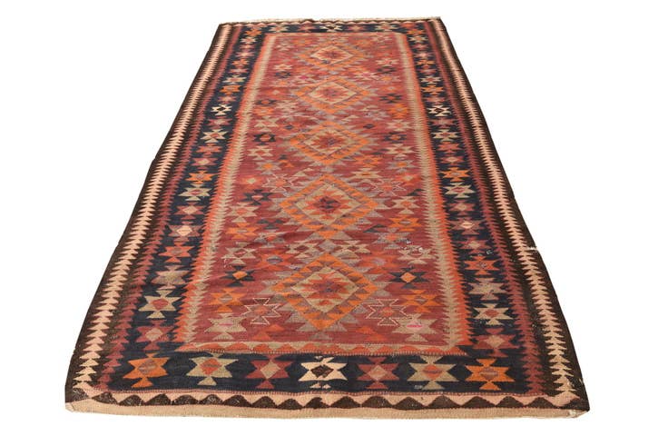 Detail image of 4' 6 x 9' 5 Hand Woven Kilim Fars Wool Runner Rug