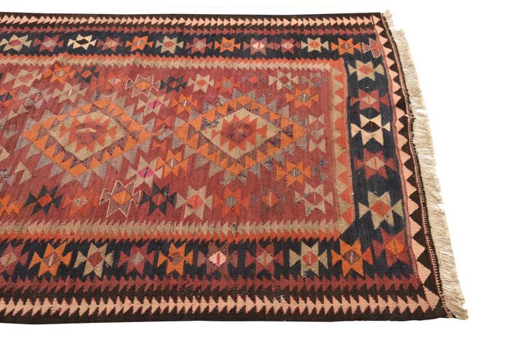 Detail image of 4' 6 x 9' 5 Hand Woven Kilim Fars Wool Runner Rug