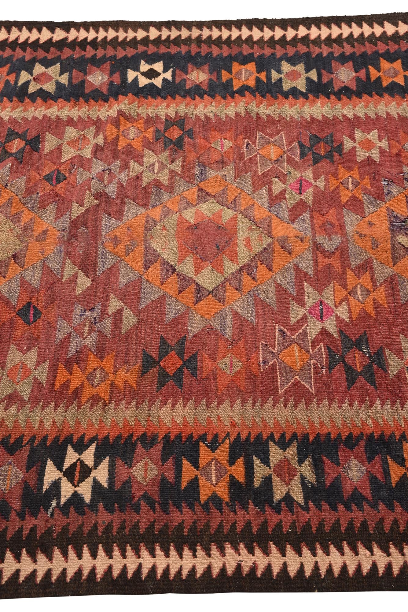 4' 6 x 9' 5 Hand Woven Kilim Fars Wool Runner Rug