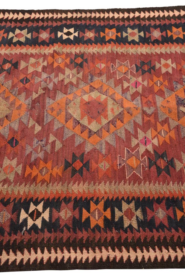 Detail image of 4' 6 x 9' 5 Hand Woven Kilim Fars Wool Runner Rug