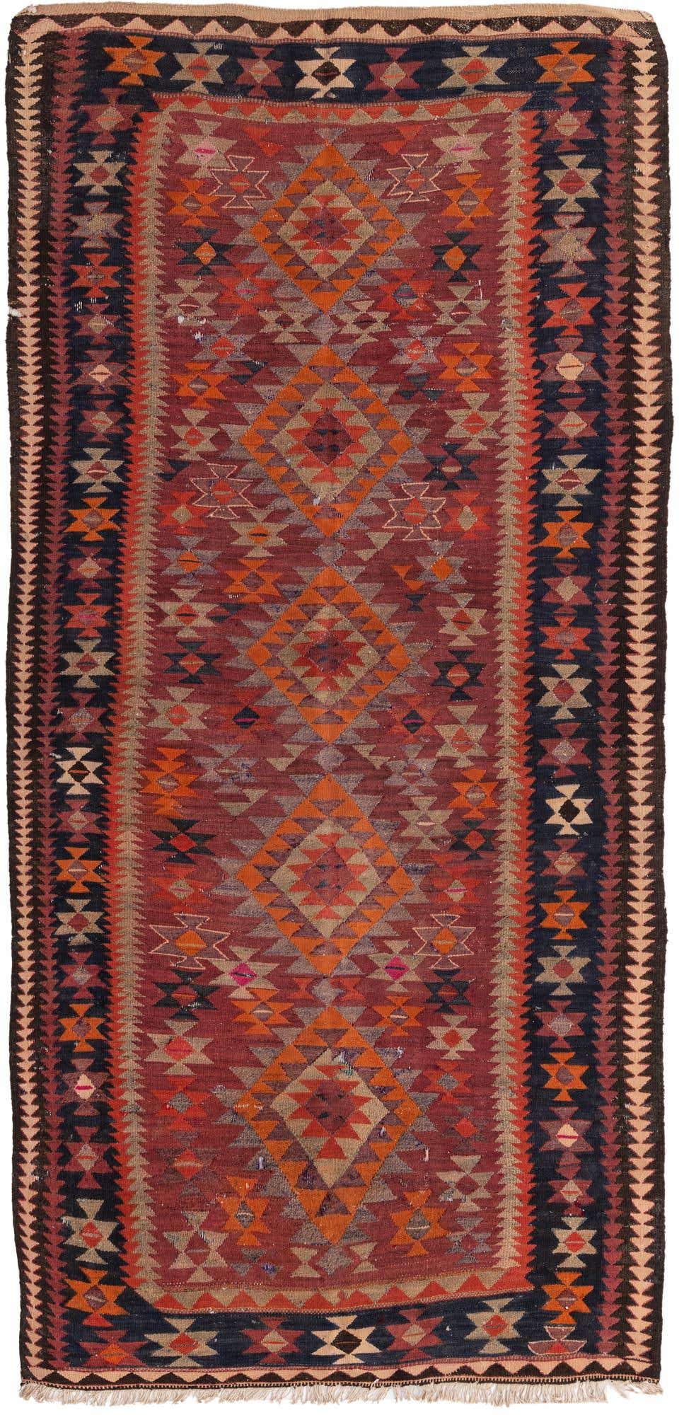 4' 6 x 9' 5 Hand Woven Kilim Fars Wool Runner Rug