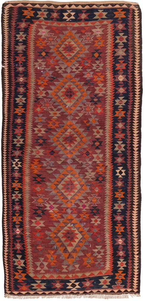 4' 6 x 9' 5 Hand Woven Kilim Fars Wool Runner Rug
