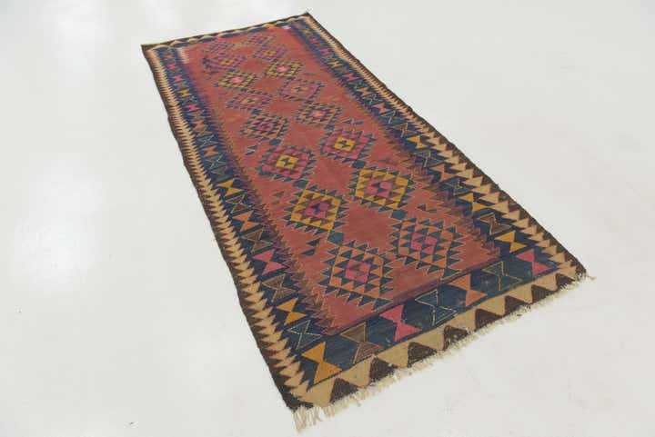4' x 8' 9 Hand Woven Kilim Fars Wool Runner Rug