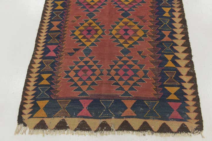 4' x 8' 9 Hand Woven Kilim Fars Wool Runner Rug