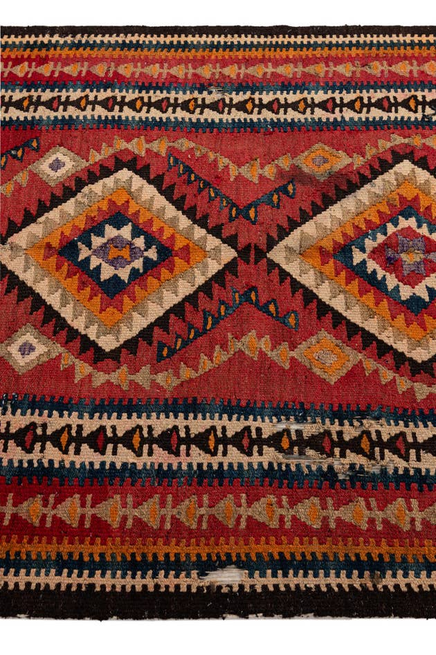 Detail image of 4' 5 x 9' 7 Hand Woven Kilim Fars Wool Runner Rug