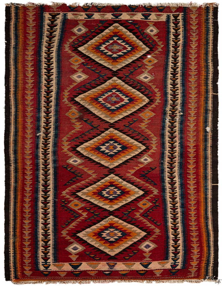 Detail image of 4' 5 x 9' 7 Hand Woven Kilim Fars Wool Runner Rug