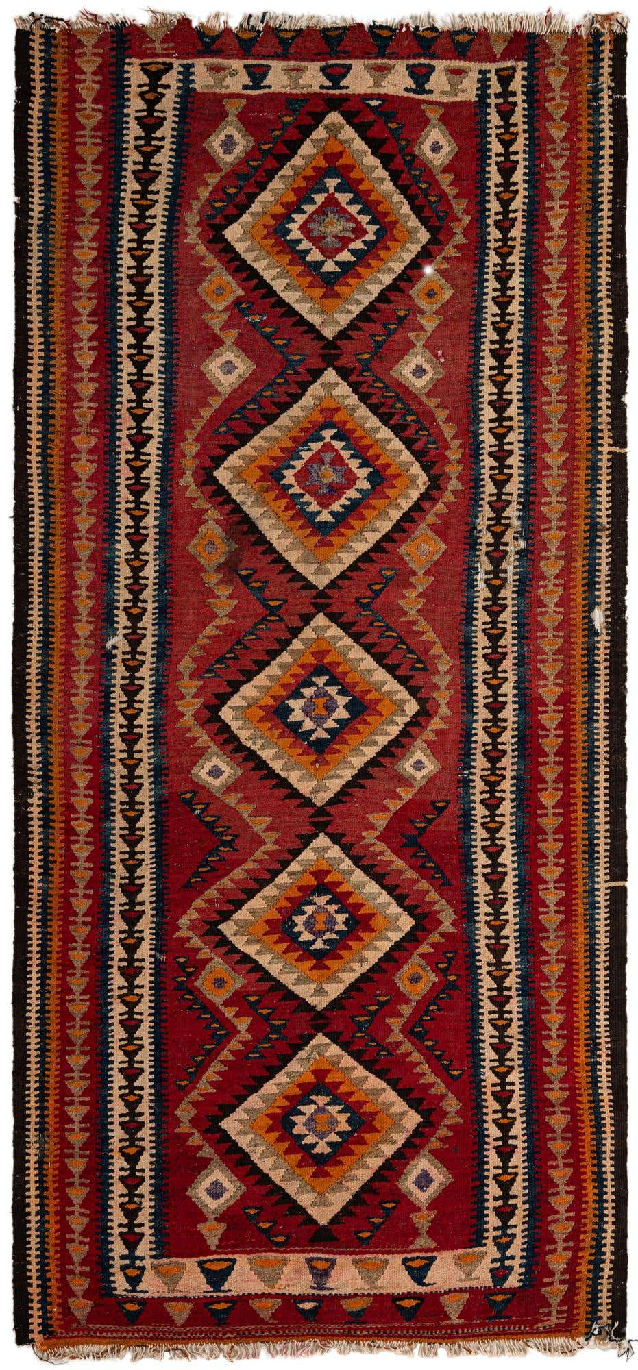4' 5 x 9' 7 Hand Woven Kilim Fars Wool Runner Rug