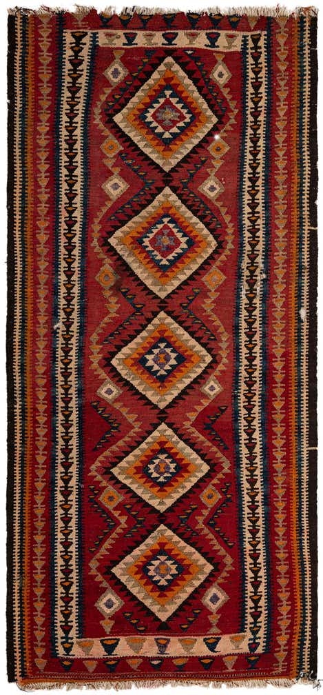 4' 5 x 9' 7 Hand Woven Kilim Fars Wool Runner Rug