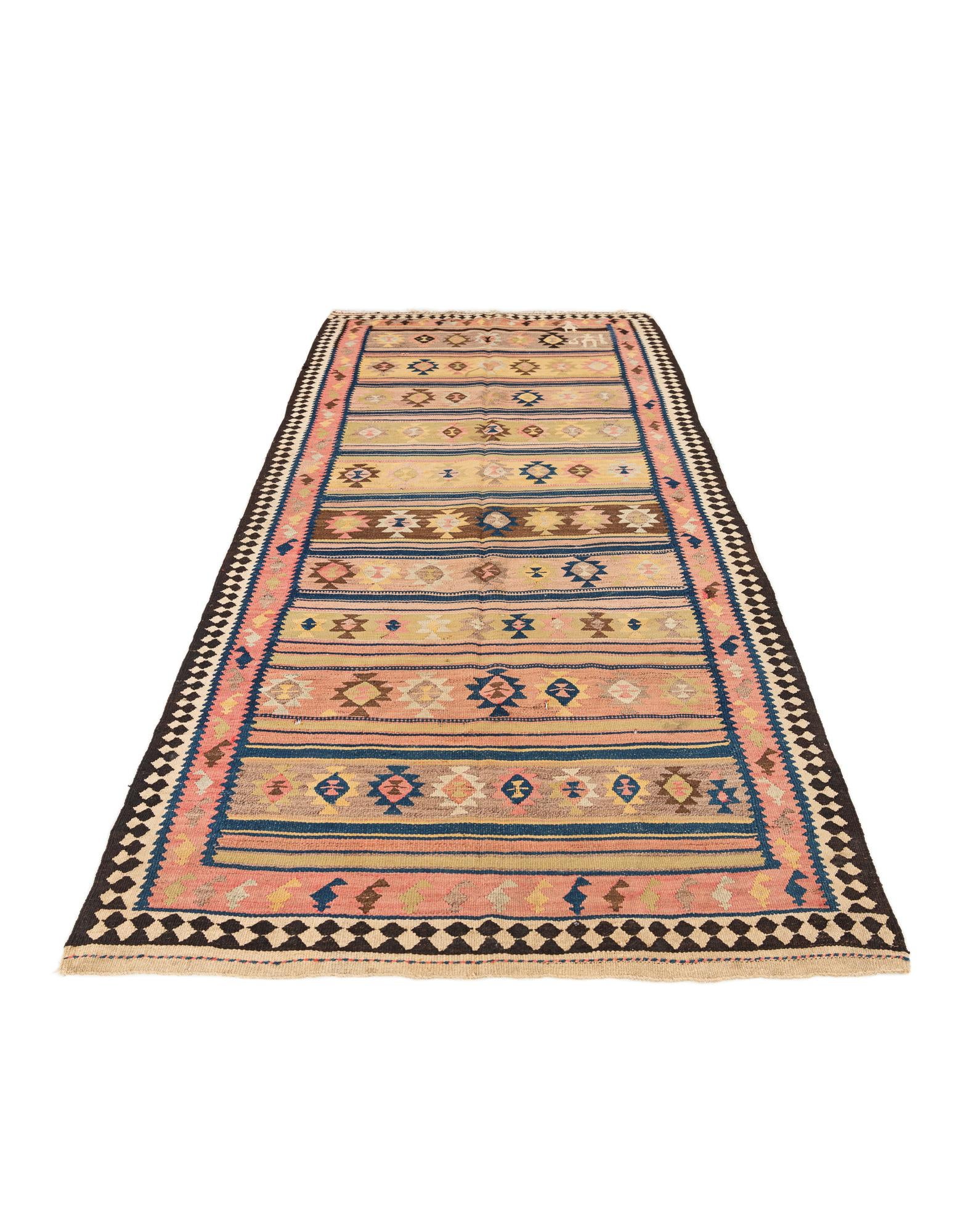 4' 7 x 9' 9 Hand Woven Kilim Fars Wool Runner Rug
