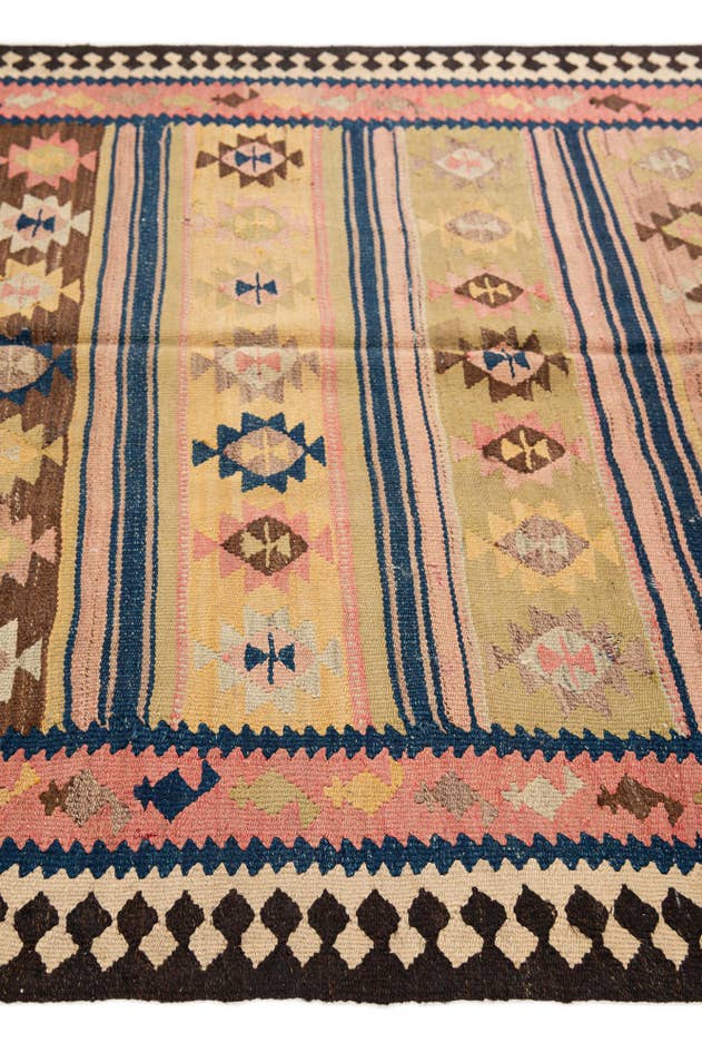 Detail image of 4' 7 x 9' 9 Hand Woven Kilim Fars Wool Runner Rug
