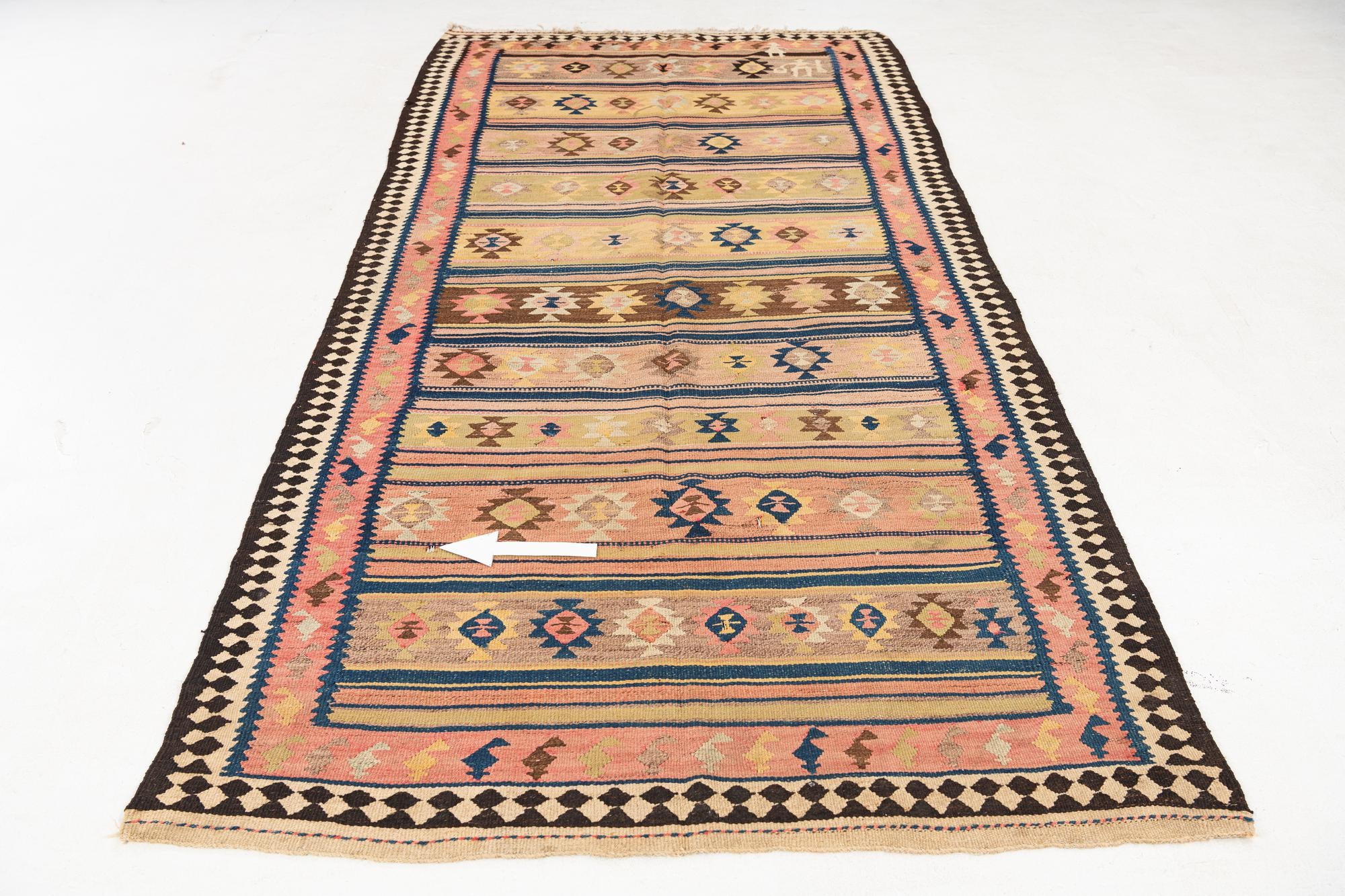 4' 7 x 9' 9 Hand Woven Kilim Fars Wool Runner Rug