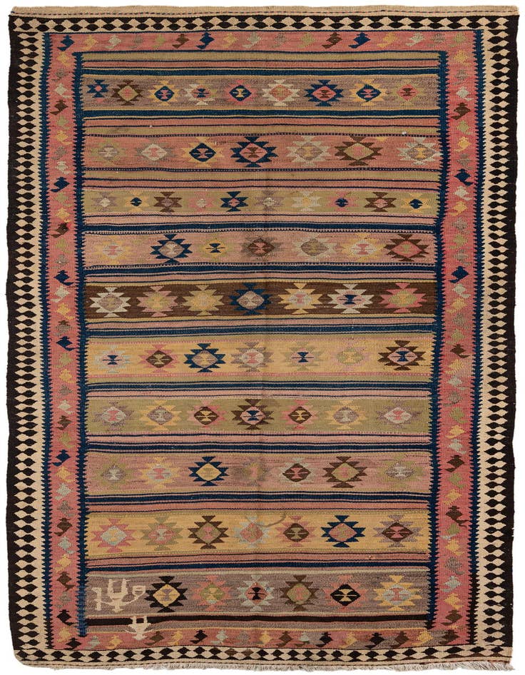 Detail image of 4' 7 x 9' 9 Hand Woven Kilim Fars Wool Runner Rug