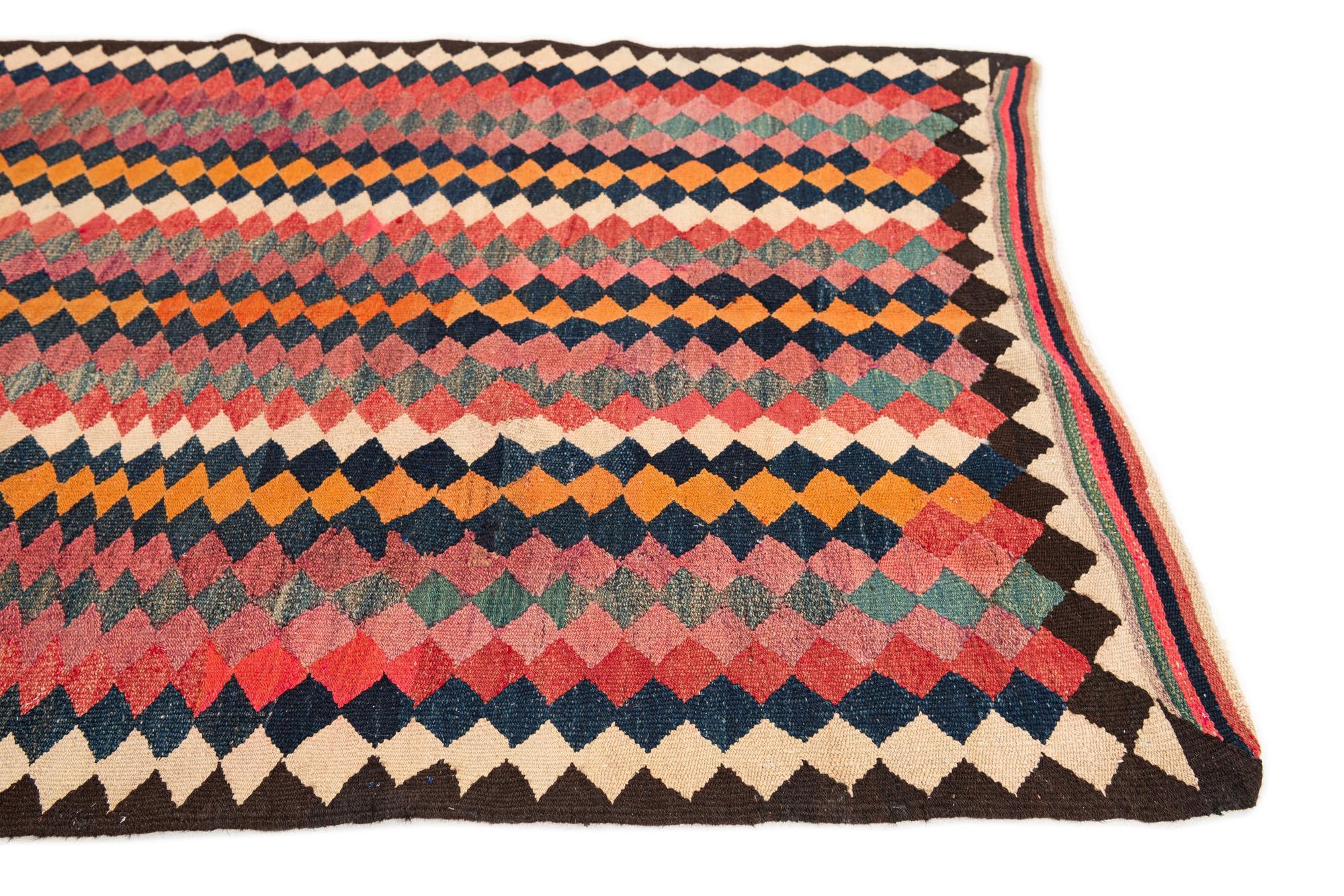 4' 6 x 10' 6 Hand Woven Kilim Fars Wool Runner Rug
