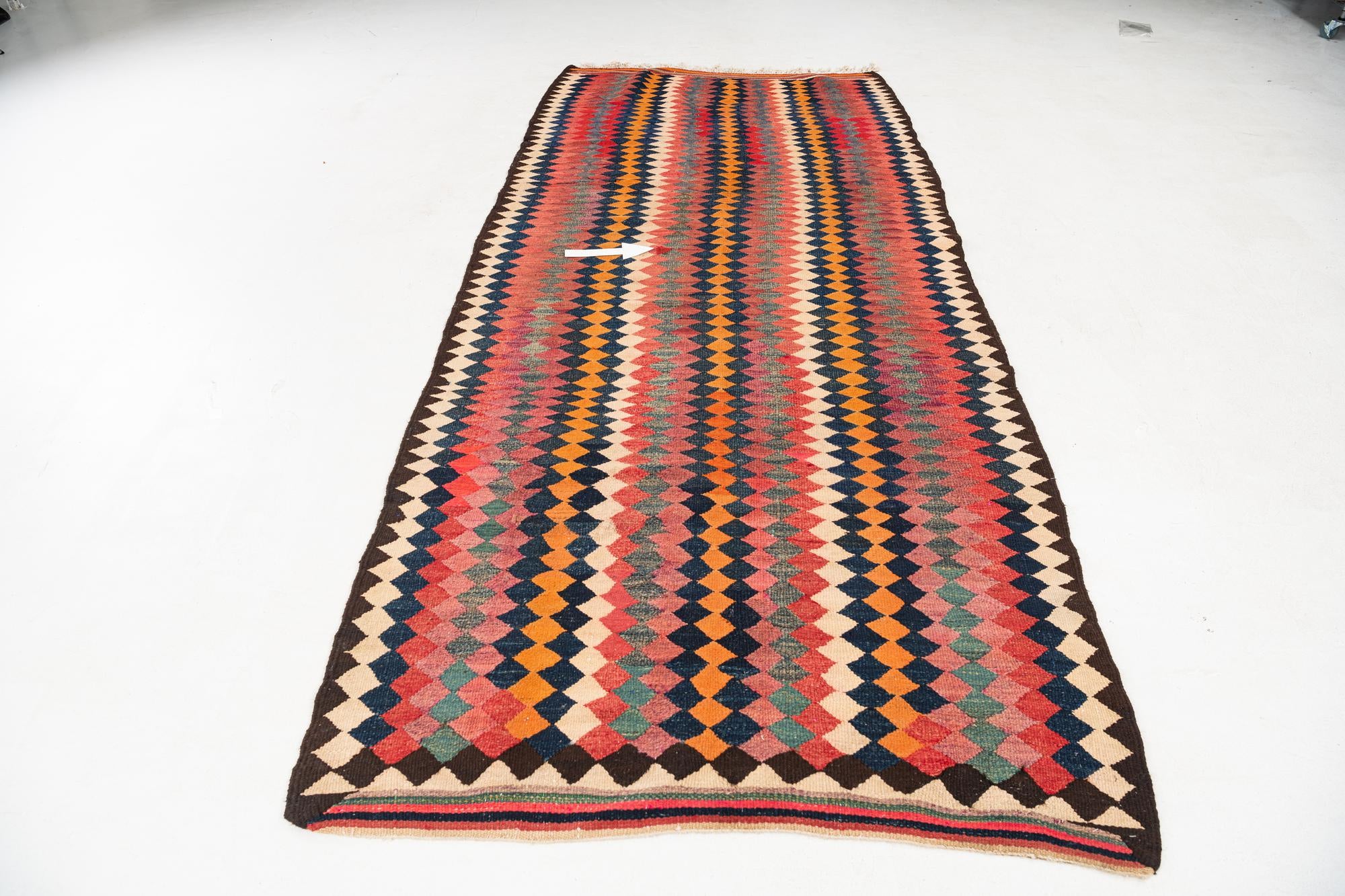 4' 6 x 10' 6 Hand Woven Kilim Fars Wool Runner Rug