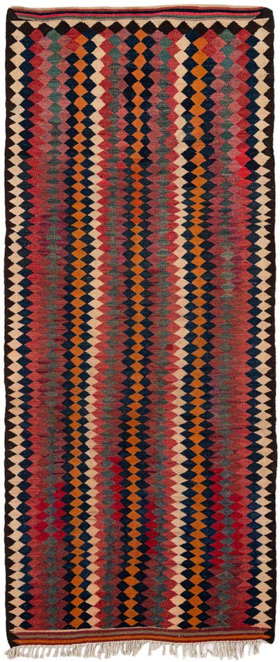Detail image of 4' 6 x 10' 6 Hand Woven Kilim Fars Wool Runner Rug