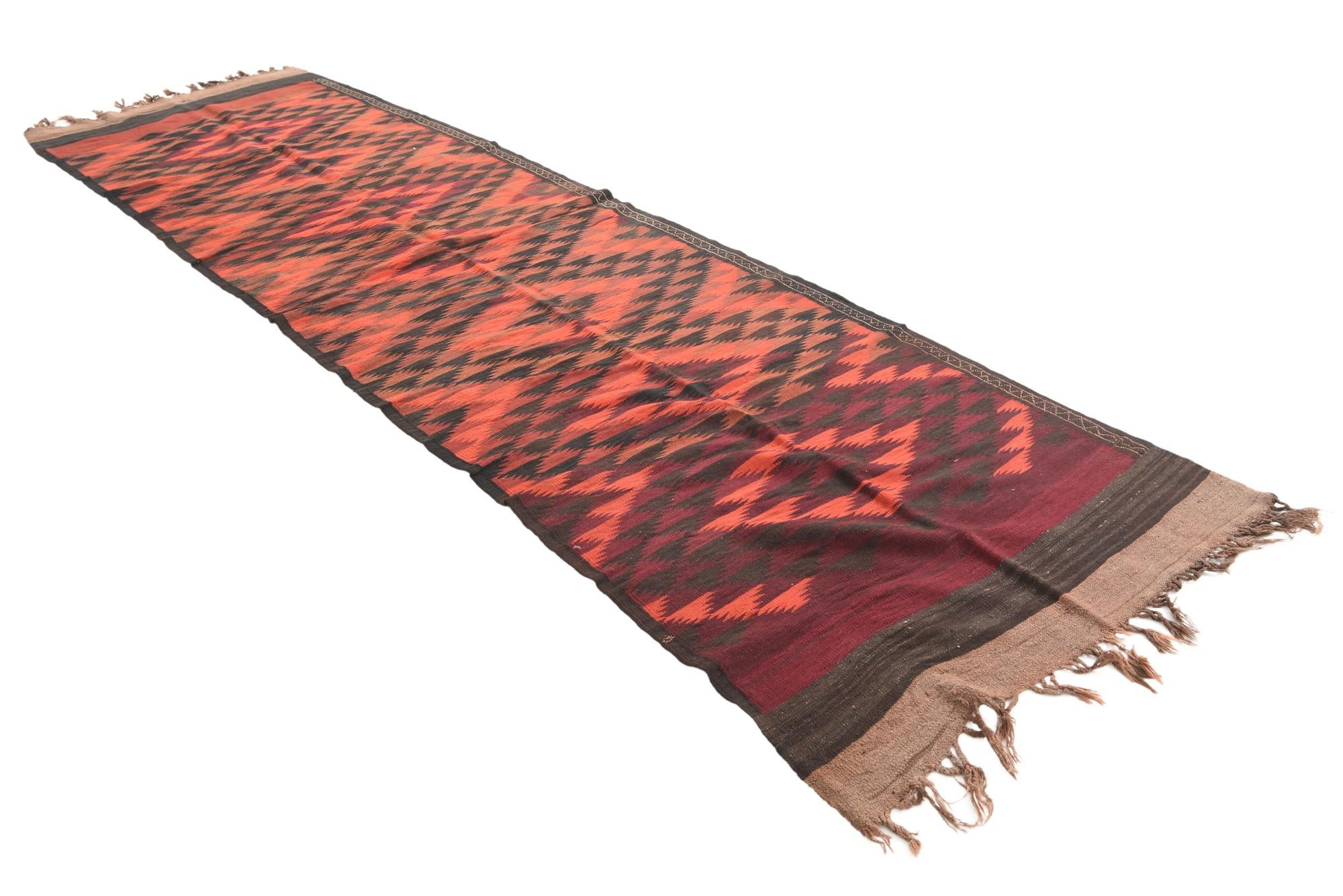 4' 1 x 14' 2 Hand Woven Kilim Fars Wool Runner Rug