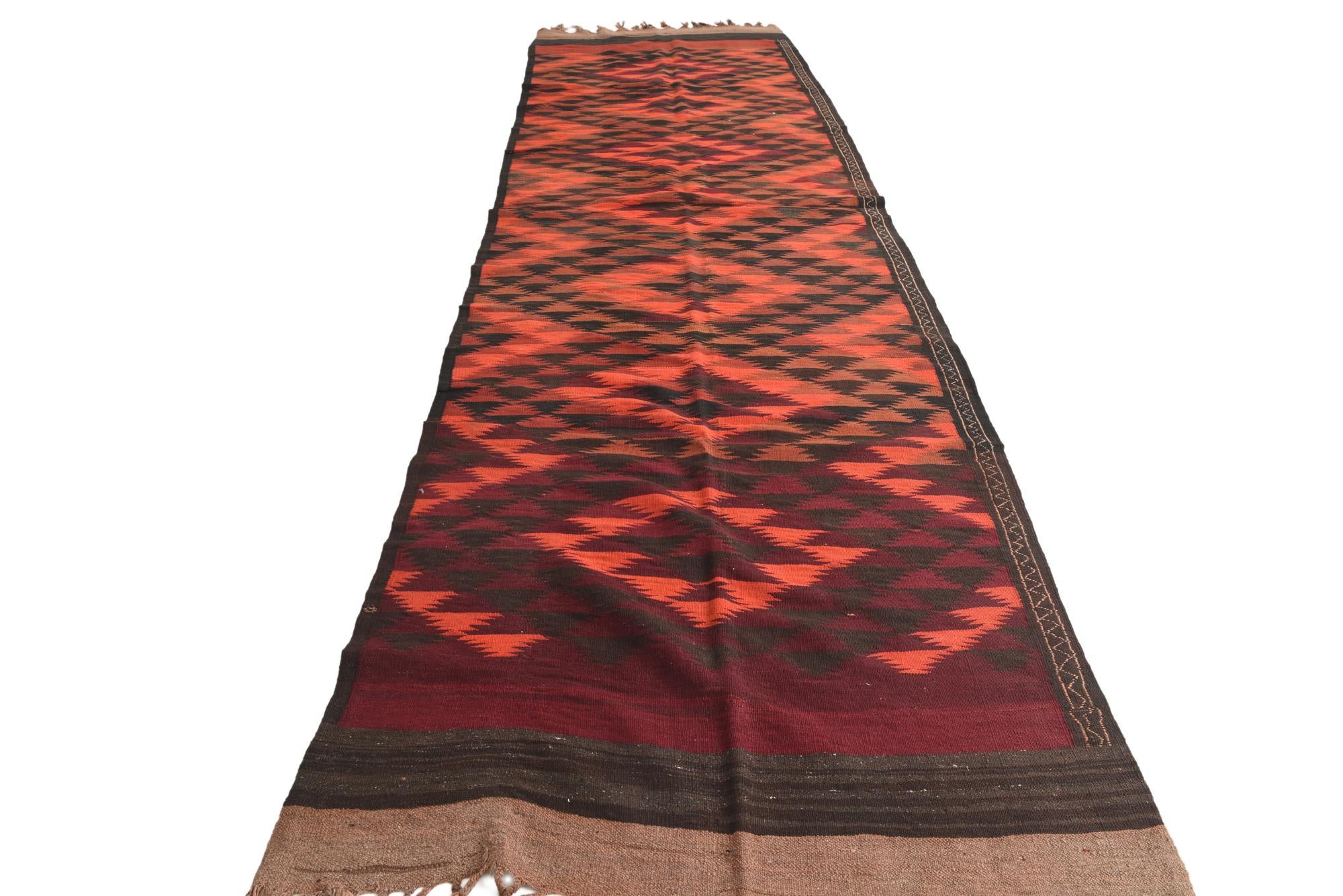 4' 1 x 14' 2 Hand Woven Kilim Fars Wool Runner Rug