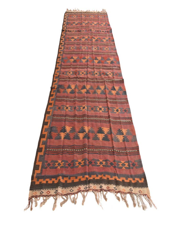 Detail image of 4' 4 x 11' Hand Woven Kilim Fars Wool Runner Rug