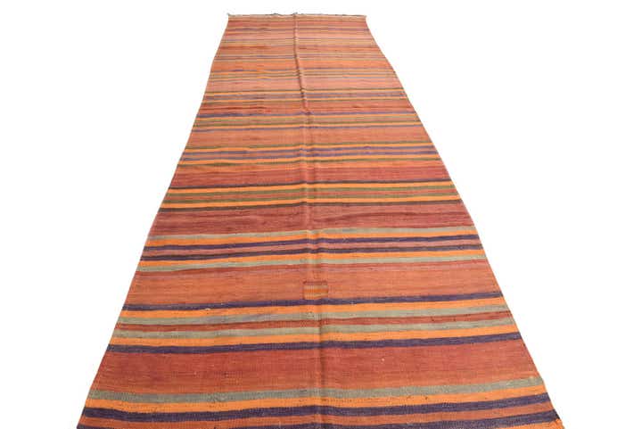 4' 7 x 14' 8 Hand Woven Kilim Fars Wool Runner Rug