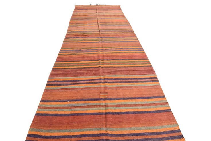 Detail image of 4' 7 x 14' 8 Hand Woven Kilim Fars Wool Runner Rug