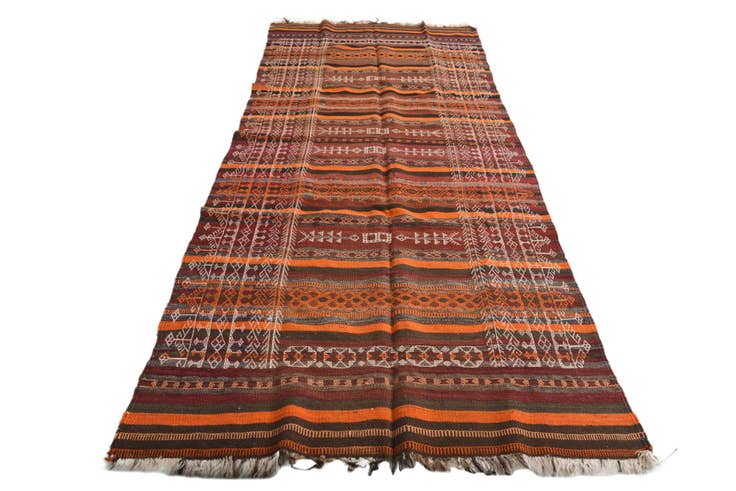Detail image of 4' 3 x 10' 8 Hand Woven Kilim Fars Wool Runner Rug
