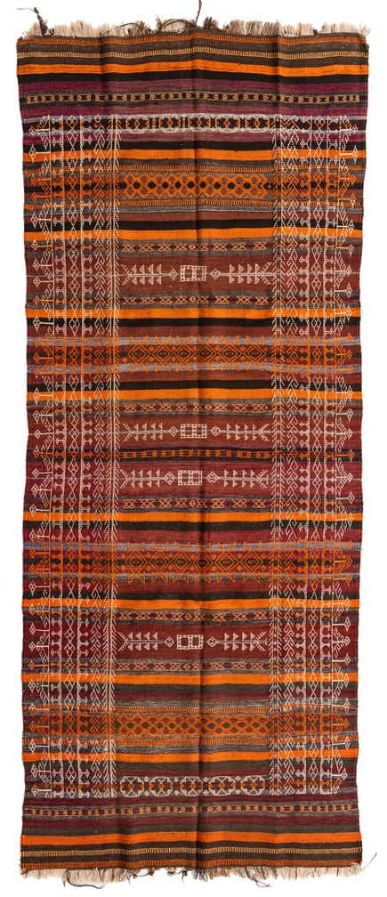 4' 3 x 10' 8 Hand Woven Kilim Fars Wool Runner Rug
